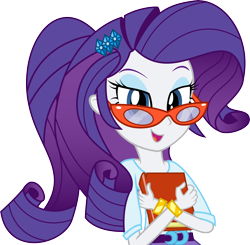 Size: 7708x7569 | Tagged: safe, artist:diamondsword11, rarity, equestria girls, absurd resolution, alternate hairstyle, book, glasses, nerd pony, simple background, solo, transparent background, vector