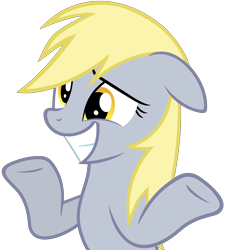Size: 5342x5942 | Tagged: safe, artist:slb94, derpy hooves, pegasus, pony, amending fences, absurd resolution, female, grin, i just don't know what went wrong, mare, nervous, shrug, simple background, solo, transparent background, vector
