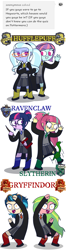 Size: 1245x4709 | Tagged: safe, artist:psychodiamondstar, indigo zap, lemon zest, sci-twi, sour sweet, sugarcoat, sunny flare, twilight sparkle, snake, equestria girls, angry, ask, clothes, female, fist pump, glasses, gryffindor, harry potter, hufflepuff, no pupils, ravenclaw, school uniform, simple background, slytherin, tumblr, unamused, white background, wizard, wizard robe