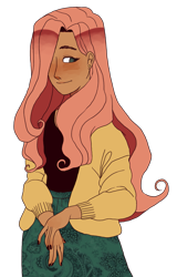 Size: 1229x1920 | Tagged: safe, artist:nyan-cow, fluttershy, human, clothes, humanized, nail polish, solo, sweater, sweatershy