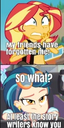 Size: 238x475 | Tagged: safe, edit, edited screencap, screencap, indigo zap, sunset shimmer, suri polomare, better together, equestria girls, forgotten friendship, friendship games, bad quality, belly button, bored, cropped, midriff