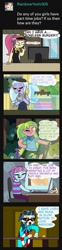 Size: 344x1385 | Tagged: safe, artist:psychodiamondstar, indigo zap, lemon zest, sour sweet, sugarcoat, sunny flare, equestria girls, barista, coffee, coffee shop, computer, fast food, female, food, inner tube, laptop computer, lifeguard, summer camp, sunglasses, whistle