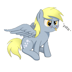Size: 1382x1381 | Tagged: safe, artist:flufflelord, derpy hooves, pony, animated, cute, derpabetes, derpy being derpy, nose wrinkle, onomatopoeia, pfft, raspberry, raspberry noise, silly, silly pony, solo, spread wings