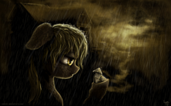 Size: 1920x1200 | Tagged: safe, artist:nemo2d, derpy hooves, pegasus, pony, crossover, female, heavy rain, implied dinky, implied kidnapping, mare, origami, rain, sad, solo