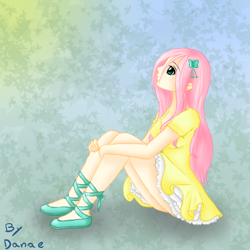 Size: 1000x1000 | Tagged: safe, artist:hinadany, fluttershy, human, clothes, dress, humanized, solo