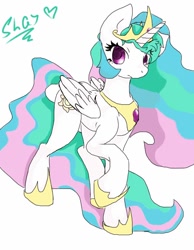 Size: 522x672 | Tagged: safe, artist:shinku-shay, princess celestia, alicorn, pony, crown, female, horn, mare, multicolored mane, multicolored tail, solo, white coat, white wings, wings