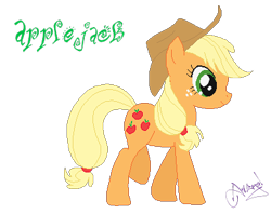 Size: 389x308 | Tagged: safe, artist:ameyal, applejack, earth pony, pony, pixel art, signature, simple background, solo, transparent background