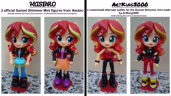 Size: 2500x1408 | Tagged: safe, artist:artking3000, sunset shimmer, equestria girls, boots, clothes, custom, doll, equestria girls minis, irl, jacket, leather jacket, pants, photo, shoes, skirt, toy