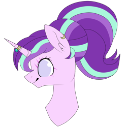Size: 750x750 | Tagged: safe, artist:princess-of-the-nigh, starlight glimmer, pony, unicorn, alternate hairstyle, bust, commission, ear fluff, ear piercing, earring, eye scar, female, horn ring, icey-verse, jewelry, mare, piercing, ring, scar, simple background, solo, transparent background, wedding ring