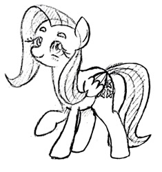 Size: 961x1024 | Tagged: safe, artist:tebasaki, fluttershy, pegasus, pony, eyebrows, grayscale, monochrome, one hoof raised, simple background, solo