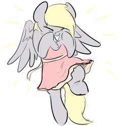 Size: 1500x1500 | Tagged: safe, artist:nobody, derpy hooves, pegasus, pony, clothes, cute, dress, eyes closed, female, flying, mare, smiling, solo