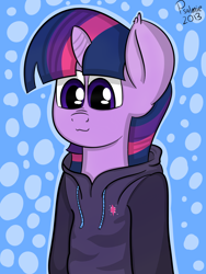 Size: 3000x4000 | Tagged: safe, artist:psalmie, derpibooru import, twilight sparkle, clothes, hood, hoodie, simple background, solo