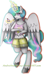 Size: 1024x1707 | Tagged: safe, artist:andreianamaria13, princess celestia, anthro, unguligrade anthro, belly button, cake, cakelestia, clothes, magic, midriff, shorts, simple background, solo, tanktop, transparent background, unshorn fetlocks