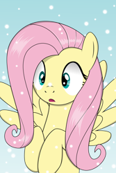 Size: 3200x4800 | Tagged: safe, artist:oobrushstrokeoo, fluttershy, pegasus, pony, bust, cross-eyed, cute, hooves to the chest, open mouth, portrait, shyabetes, snow, snowfall, solo, spread wings, wide eyes