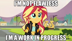 Size: 1280x720 | Tagged: safe, sunset shimmer, equestria girls, friendship games, flawless, image macro, meme, truth, we're not flawless