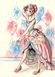 Size: 755x1057 | Tagged: safe, artist:eccentricteatime, pinkie pie, human, clothes, dress, gala dress, humanized, solo, traditional art, watercolor painting