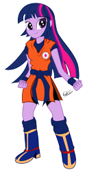 Size: 3307x6496 | Tagged: safe, artist:ponychaos13, derpibooru import, twilight sparkle, equestria girls, carla castañeda, dragon ball, dragon ball z, goku, simple background, solo, son twilight, transparent background, vector, voice actor joke