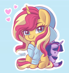 Size: 5600x5900 | Tagged: safe, artist:dressella, sunset shimmer, twilight sparkle, pony, unicorn, absurd resolution, clothes, cute, female, heart, lesbian, looking at you, shimmerbetes, shipping, sunsetsparkle