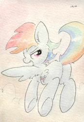 Size: 679x984 | Tagged: safe, artist:slightlyshade, derpibooru import, rainbow dash, pegasus, pony, solo, traditional art