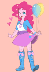 Size: 718x1050 | Tagged: safe, artist:moon-beams, pinkie pie, equestria girls, balloon, boots, bracelet, clothes, heart, high heel boots, jewelry, skirt, solo