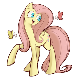 Size: 1000x1000 | Tagged: safe, artist:umeguru, fluttershy, butterfly, pegasus, pony, pixiv, solo