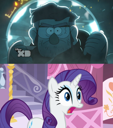 Size: 840x947 | Tagged: safe, screencap, rarity, pony, unicorn, a dog and pony show, cliffhanger, disney xd, ford pines, gravity falls, not what he seems, obligatory pony, polydactyly, portal, spoilers for another series, surprised rarity