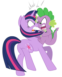 Size: 3584x4462 | Tagged: safe, artist:jennieoo, artist:mickeymonster, derpibooru import, spike, twilight sparkle, unicorn twilight, dragon, pony, unicorn, absurd resolution, angry, argument, duo, female, fight, male, mare, simple background, spifight, transparent background, yelling