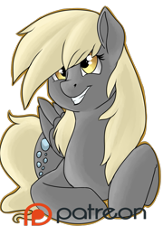 Size: 901x1251 | Tagged: safe, artist:crecious, derpy hooves, pegasus, pony, female, mare, patreon, patreon logo, simple background, smiling, solo, transparent background