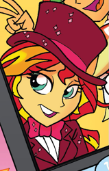 Size: 397x625 | Tagged: safe, artist:tonyfleecs, sunset shimmer, equestria girls, spoiler:comic, spoiler:comicholiday2014, clothes, cropped, solo, tuxedo