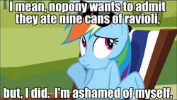 Size: 962x544 | Tagged: safe, derpibooru import, edit, edited screencap, screencap, rainbow dash, pegasus, pony, solo, trailer park boys