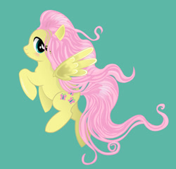 Size: 588x561 | Tagged: safe, artist:monsterswonderland, fluttershy, pegasus, pony, female, flying, green background, mare, profile, simple background, solo