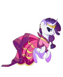 Size: 900x1100 | Tagged: safe, artist:partycannoninc, rarity, pony, unicorn, clothes, curved horn, dress, ear piercing, female, horn, jewelry, looking at you, mare, piercing, raised hoof, raised leg, simple background, smiling, solo, tiara, transparent background