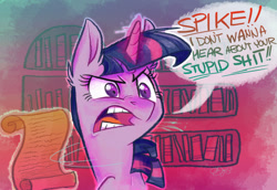Size: 1854x1276 | Tagged: safe, artist:graystripe64, derpibooru import, twilight sparkle, angry, paper, solo, speech bubble, spikeabuse, vulgar