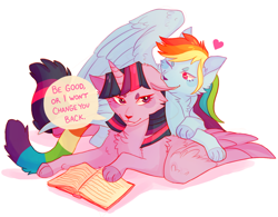 Size: 1280x997 | Tagged: safe, artist:fawnshy, derpibooru import, rainbow dash, twilight sparkle, twilight sparkle (alicorn), alicorn, cat, book, catified, dialogue, ear bite, female, heart, lesbian, rainbow cat, shipping, species swap, twidash, twilight cat