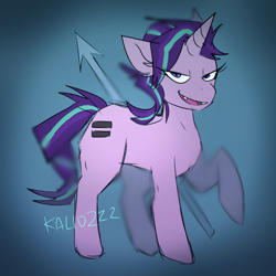 Size: 600x600 | Tagged: safe, artist:kaliozzz, starlight glimmer, pony, unicorn, equal cutie mark, fangs, solo, spear, weapon