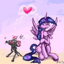 Size: 4000x4000 | Tagged: safe, artist:alumx, derpibooru import, twilight sparkle, twilight sparkle (alicorn), alicorn, semi-anthro, blushing, cargo ship, chest fluff, crossover, female, implied flashlight, implied shipping, implied straight, male, pun, straight, team fortress 2, visual gag, wingboner