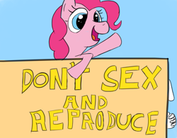 Size: 1593x1240 | Tagged: artist needed, safe, pinkie pie, earth pony, pony, engrish, jew, message, open mouth, safety, smiling, solo, wat