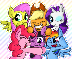 Size: 545x452 | Tagged: safe, artist:vdru7, derpibooru import, applejack, fluttershy, pinkie pie, rainbow dash, rarity, twilight sparkle, earth pony, pegasus, pony, unicorn, mane six, pixiv