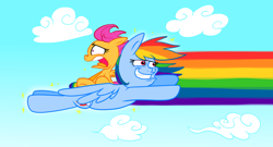 Size: 712x385 | Tagged: safe, artist:vdru7, derpibooru import, rainbow dash, scootaloo, pegasus, pony, pixiv, powdered toast man, ren and stimpy, wat