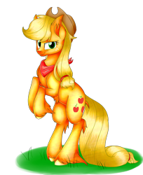 Size: 2450x3000 | Tagged: safe, artist:shyshyoctavia, applejack, earth pony, pony, bandana, hooves, rearing, solo, unshorn fetlocks