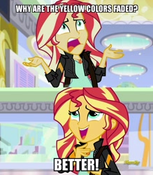 Size: 897x1024 | Tagged: safe, screencap, sunset shimmer, equestria girls, mirror magic, spoiler:eqg specials, animation error, discovery family logo, geode of empathy, image macro, meme, solo