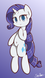 Size: 2050x3500 | Tagged: safe, artist:sheandog, rarity, pony, unicorn, belly button, female, horn, mare, purple mane, solo, white coat