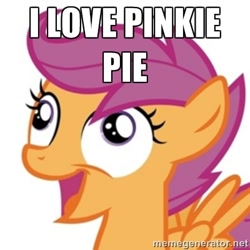 Size: 400x400 | Tagged: safe, scootaloo, female, lesbian, meme, scootapie, shipping, solo, text