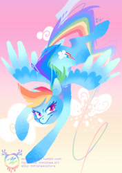 Size: 600x849 | Tagged: safe, artist:mmishee, derpibooru import, rainbow dash, pegasus, pony, cutie mark, female, flying, hooves, lineless, mare, solo, spread wings, teeth, wings