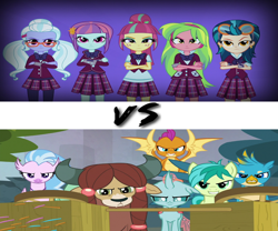 Size: 1200x1000 | Tagged: safe, screencap, gallus, indigo zap, lemon zest, ocellus, sandbar, silverstream, smolder, sour sweet, sugarcoat, sunny flare, yona, equestria girls, friendship games, school daze, clothes, crossed arms, crystal prep academy uniform, crystal prep shadowbolts, game face, its about to go down, school uniform, shadow five, shadowbolt comments, student six, this will end in pain, this will end in tears, unleash the magic, versus, vs