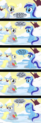 Size: 1000x3000 | Tagged: safe, artist:countdoofus, derpy hooves, minuette, pegasus, pony, boots, comic, dialogue, facehoof, female, mare, snow, swedish, translation, winter