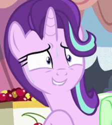 Size: 241x270 | Tagged: safe, screencap, starlight glimmer, pony, unicorn, rock solid friendship, animated, nervous, solo