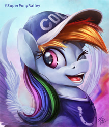 Size: 900x1050 | Tagged: safe, artist:tsitra360, derpibooru import, rainbow dash, pegasus, pony, american football, cute, dashabetes, hat, indianapolis colts, nfl, solo, super bowl, super bowl xlix, wink