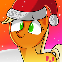 Size: 1000x1000 | Tagged: safe, artist:january3rd, applejack, earth pony, pony, christmas, clothes, cute, hat, jackabetes, santa claus, santa costume, santa hat, solo