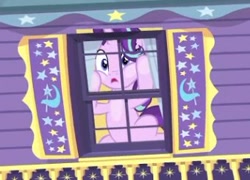 Size: 340x245 | Tagged: safe, screencap, starlight glimmer, pony, unicorn, road to friendship, female, mare, predicament, solo, stuck, trixie's wagon